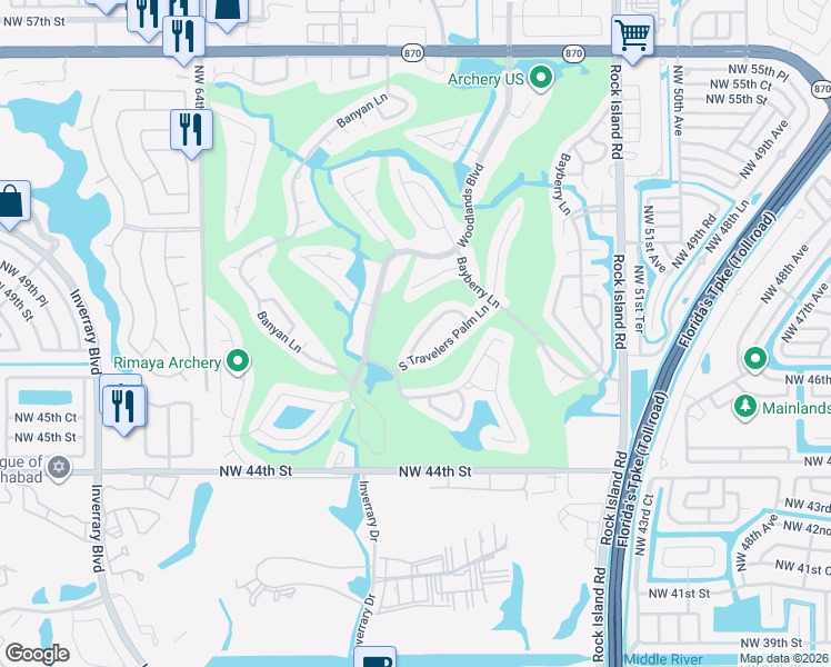 map of restaurants, bars, coffee shops, grocery stores, and more near 5713 Coco Palm Drive in Tamarac