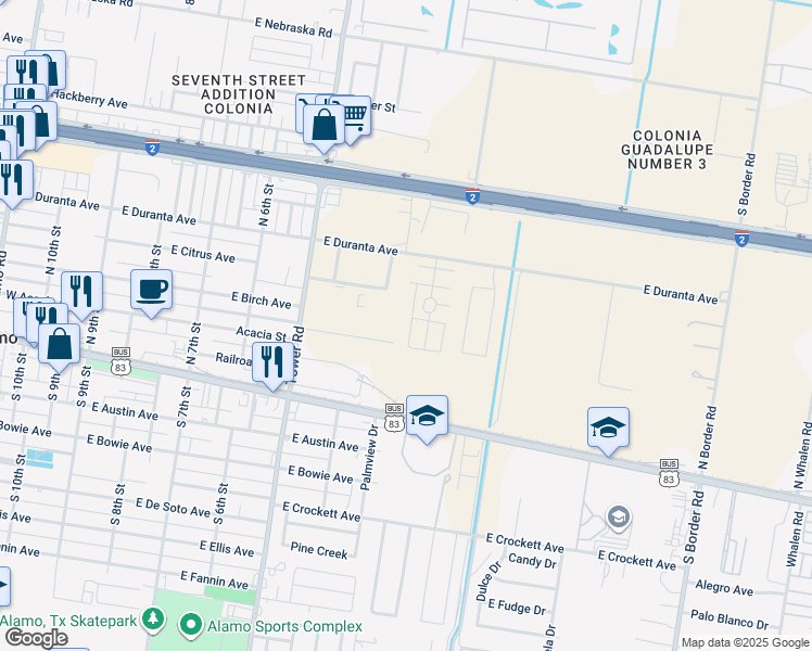 map of restaurants, bars, coffee shops, grocery stores, and more near 411 Needles Palm in Alamo