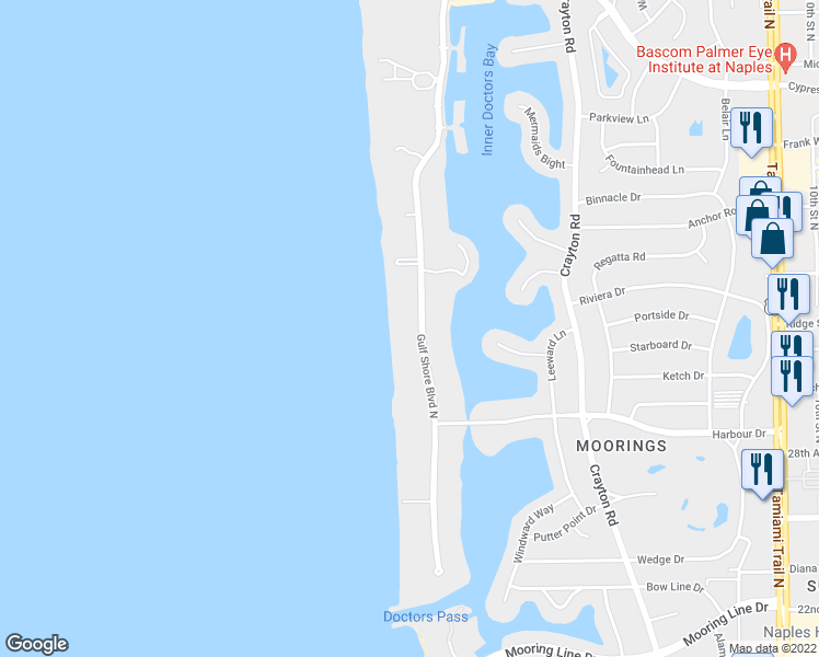 map of restaurants, bars, coffee shops, grocery stores, and more near 3215 Gulf Shore Boulevard North in Naples