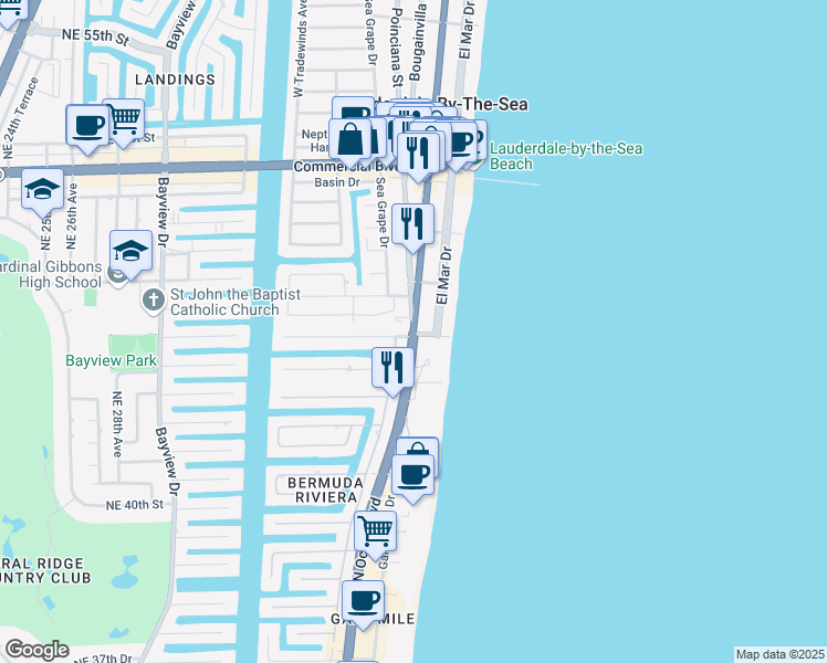 map of restaurants, bars, coffee shops, grocery stores, and more near 4050 Florida A1A in Lauderdale-by-the-Sea