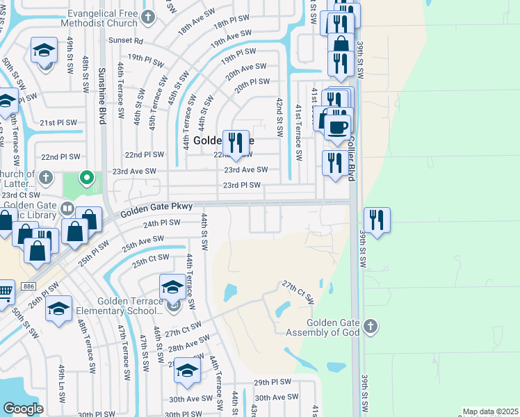 map of restaurants, bars, coffee shops, grocery stores, and more near 4256 Golden Gate Parkway in Naples