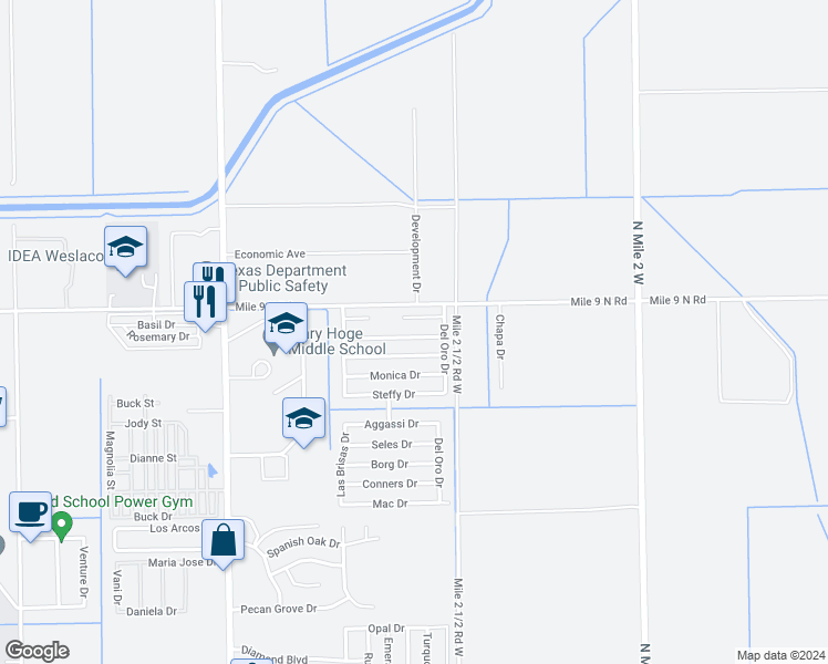 map of restaurants, bars, coffee shops, grocery stores, and more near 4009 Sabatini Drive in Weslaco