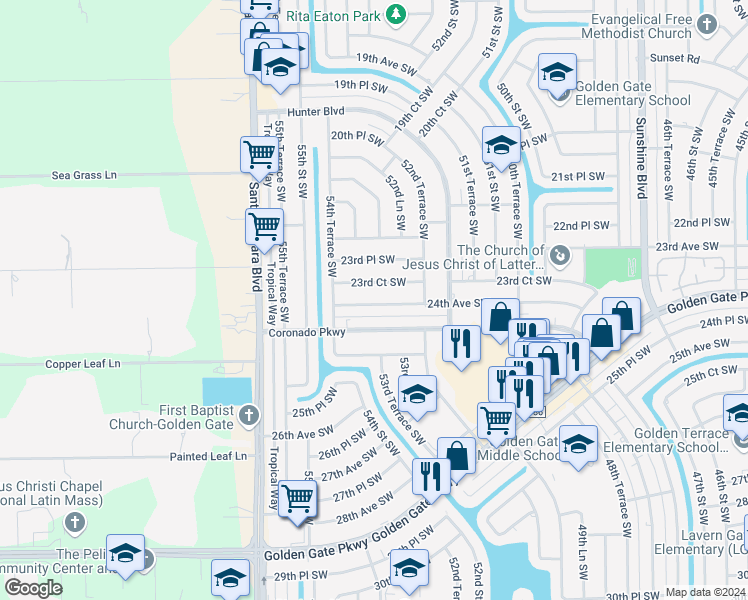 map of restaurants, bars, coffee shops, grocery stores, and more near 5321 24th Avenue Southwest in Naples