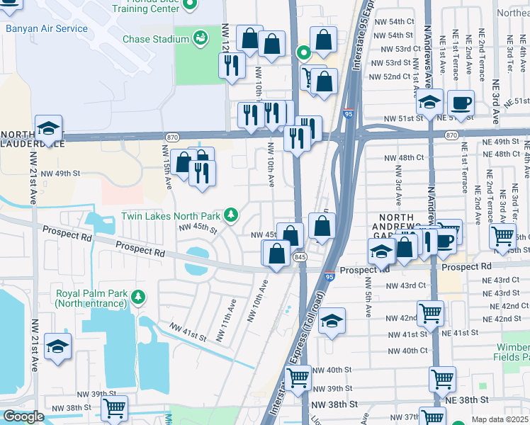 map of restaurants, bars, coffee shops, grocery stores, and more near 4600 Northwest 10th Terrace in Fort Lauderdale