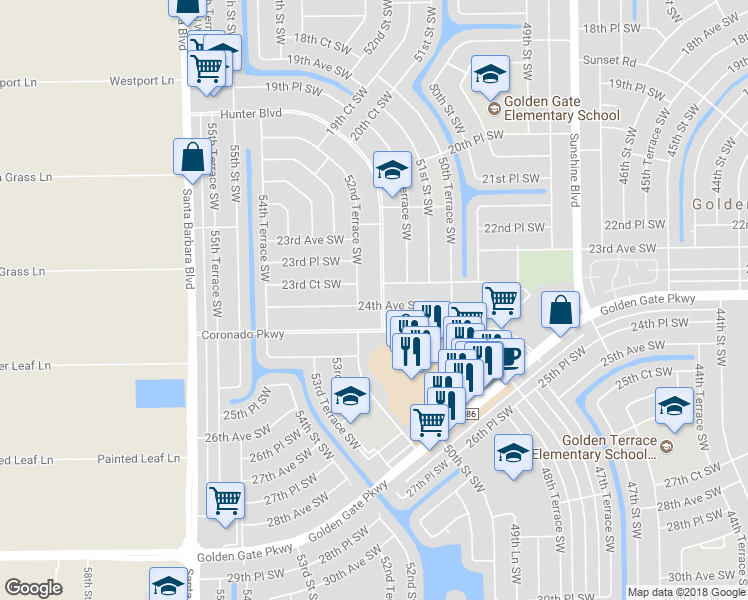 map of restaurants, bars, coffee shops, grocery stores, and more near 5201 24th Avenue Southwest in Naples