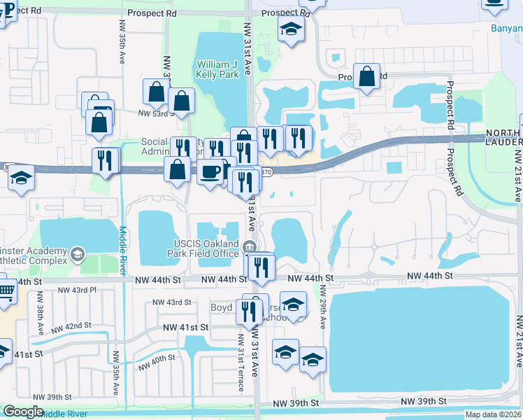 map of restaurants, bars, coffee shops, grocery stores, and more near 3014 Northwest 46th Street in Fort Lauderdale
