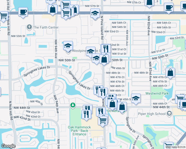 map of restaurants, bars, coffee shops, grocery stores, and more near 4759 Northwest 90th Avenue in Sunrise