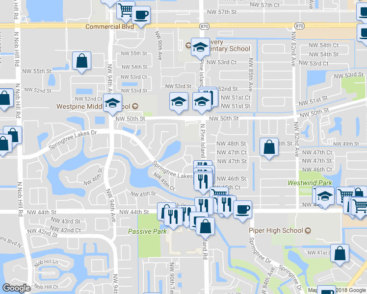 map of restaurants, bars, coffee shops, grocery stores, and more near 4759 Northwest 90th Avenue in Sunrise