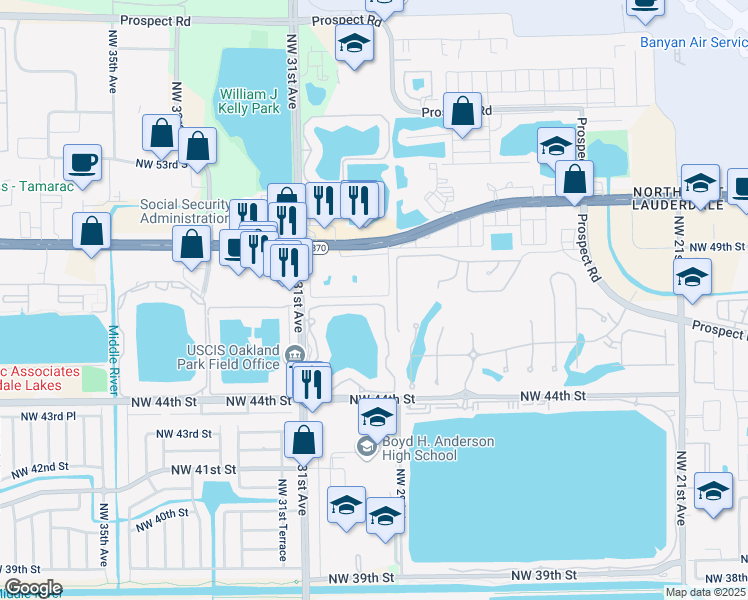 map of restaurants, bars, coffee shops, grocery stores, and more near 2918 Northwest 46th Street in Fort Lauderdale