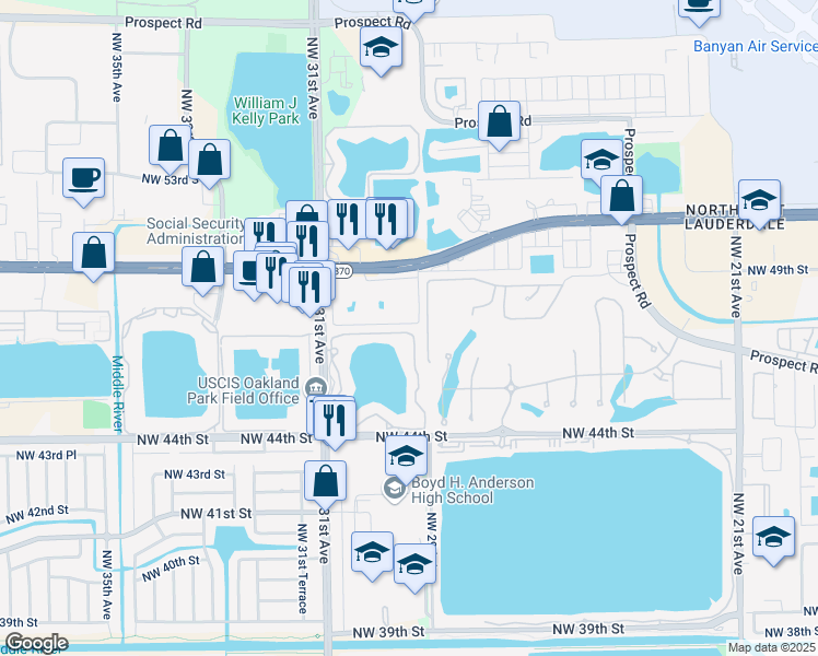 map of restaurants, bars, coffee shops, grocery stores, and more near 2918 Northwest 46th Street in Fort Lauderdale