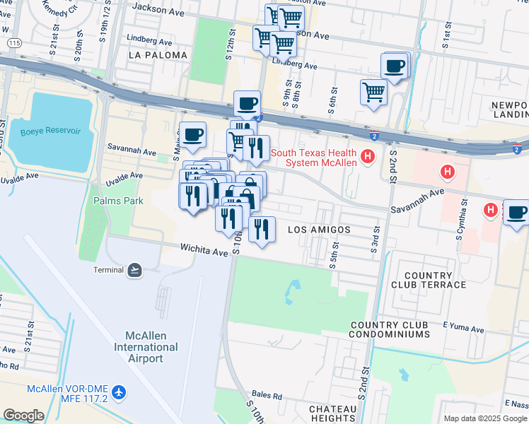 map of restaurants, bars, coffee shops, grocery stores, and more near 824 Uvalde Avenue in McAllen