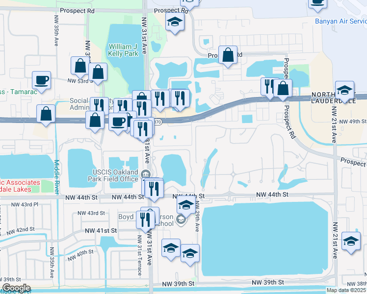 map of restaurants, bars, coffee shops, grocery stores, and more near 2918 Northwest 46th Street in Fort Lauderdale
