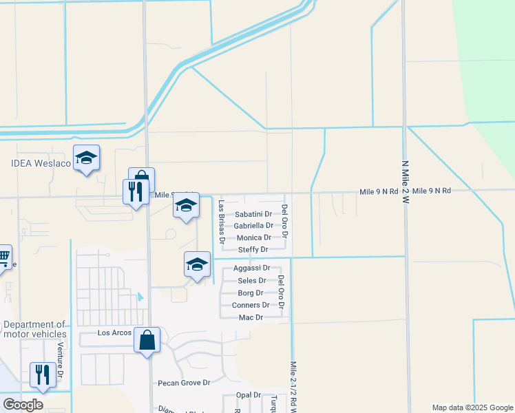 map of restaurants, bars, coffee shops, grocery stores, and more near 4009 Sabatini Drive in Weslaco