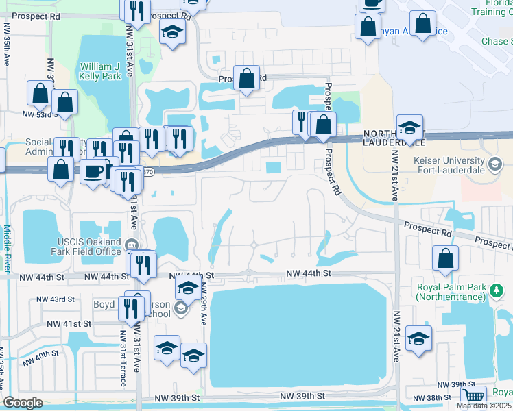 map of restaurants, bars, coffee shops, grocery stores, and more near 2744 Oak Tree Lane in Fort Lauderdale