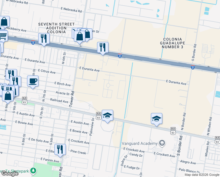 map of restaurants, bars, coffee shops, grocery stores, and more near 409 Castle Palm Drive in Alamo