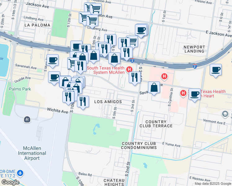 map of restaurants, bars, coffee shops, grocery stores, and more near 2016 South 5th Street in McAllen