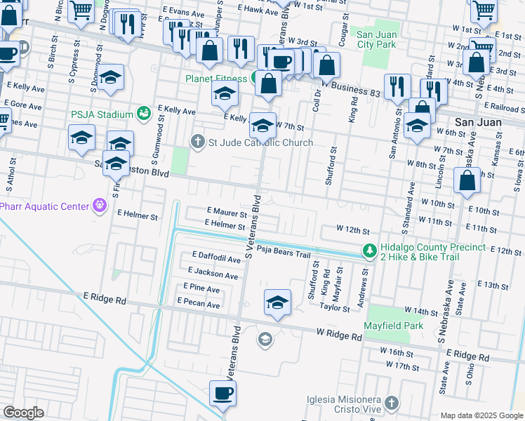 map of restaurants, bars, coffee shops, grocery stores, and more near 913 West 12th Street in San Juan