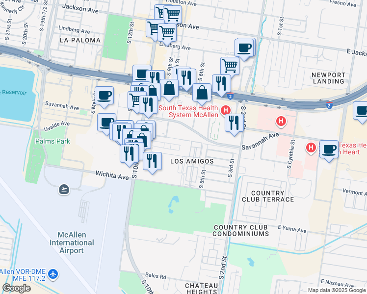 map of restaurants, bars, coffee shops, grocery stores, and more near 600 Uvalde Avenue in McAllen