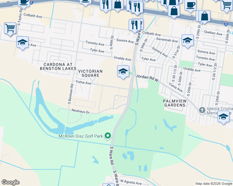 map of restaurants, bars, coffee shops, grocery stores, and more near 3901 Yuma Avenue in McAllen