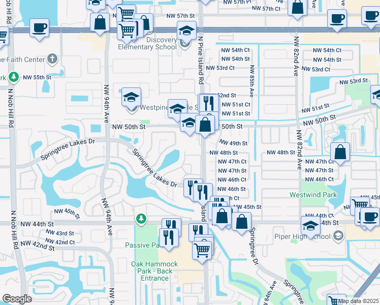 map of restaurants, bars, coffee shops, grocery stores, and more near 8849 Northwest 48th Street in Sunrise