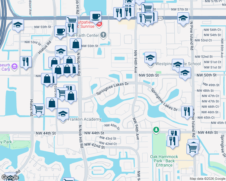 map of restaurants, bars, coffee shops, grocery stores, and more near 4823 Northwest 96th Avenue in Sunrise