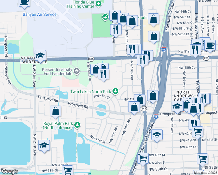 map of restaurants, bars, coffee shops, grocery stores, and more near 1231 Northwest 46th Street in Fort Lauderdale