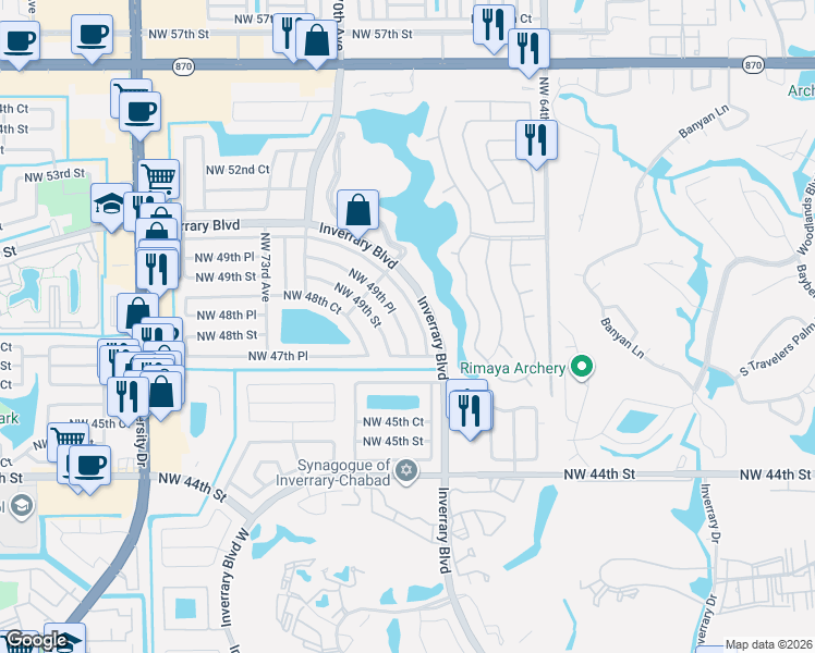 map of restaurants, bars, coffee shops, grocery stores, and more near 7016 Northwest 49th Court in Lauderhill