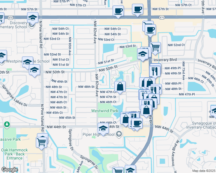 map of restaurants, bars, coffee shops, grocery stores, and more near 8031 Northwest 47th Court in Lauderhill