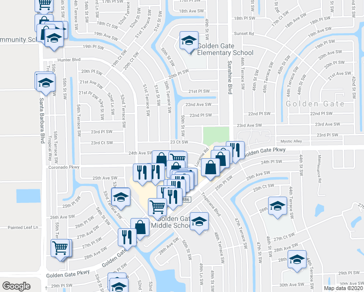 map of restaurants, bars, coffee shops, grocery stores, and more near 4981 24th Avenue Southwest in Naples