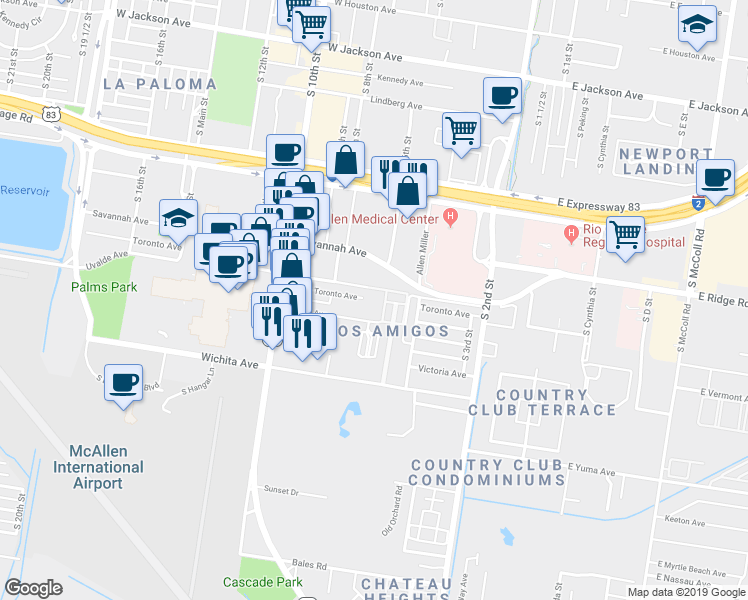 map of restaurants, bars, coffee shops, grocery stores, and more near 600 Uvalde Avenue in McAllen