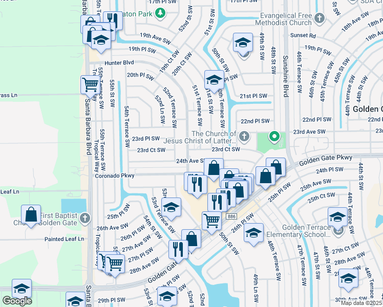 map of restaurants, bars, coffee shops, grocery stores, and more near 5201 24th Avenue Southwest in Naples