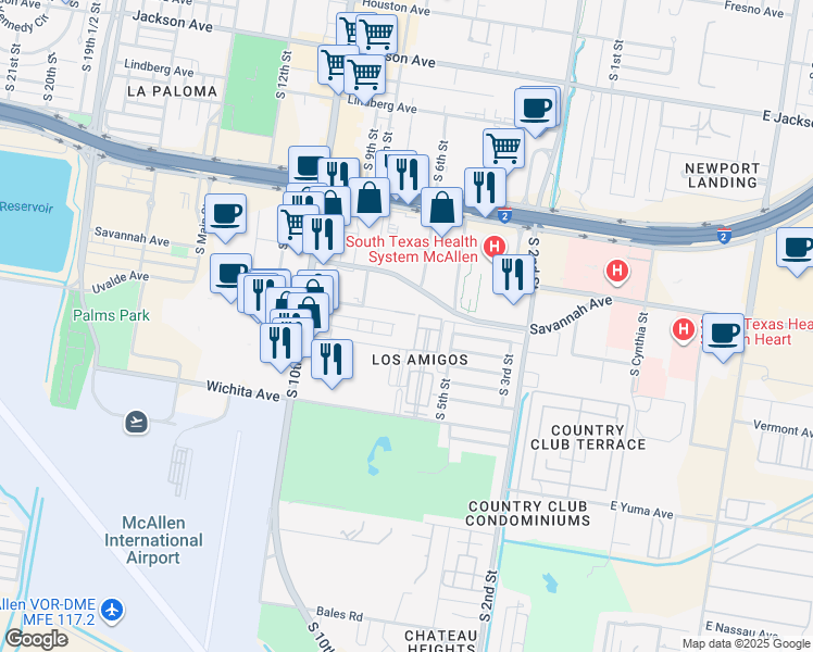 map of restaurants, bars, coffee shops, grocery stores, and more near 600 Uvalde Avenue in McAllen