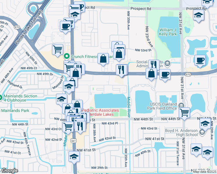 map of restaurants, bars, coffee shops, grocery stores, and more near 4802 West Pacific Point Avenue in Lauderdale Lakes