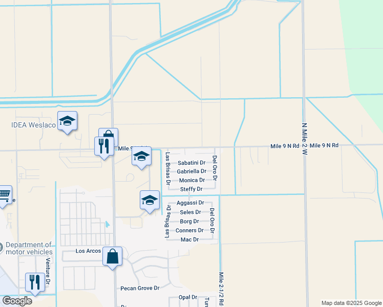 map of restaurants, bars, coffee shops, grocery stores, and more near 3901 Sabatini Drive in Weslaco