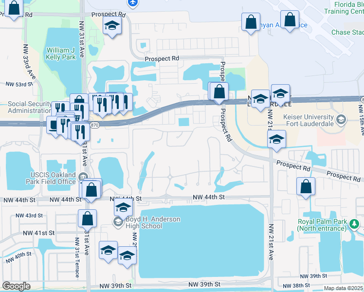 map of restaurants, bars, coffee shops, grocery stores, and more near 2740 Oak Tree Lane in Oakland Park