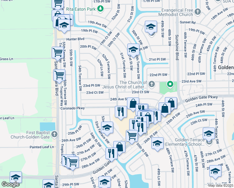 map of restaurants, bars, coffee shops, grocery stores, and more near 5201 24th Avenue Southwest in Naples