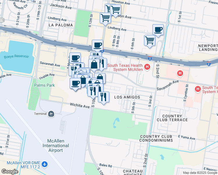 map of restaurants, bars, coffee shops, grocery stores, and more near 824 Uvalde Avenue in McAllen