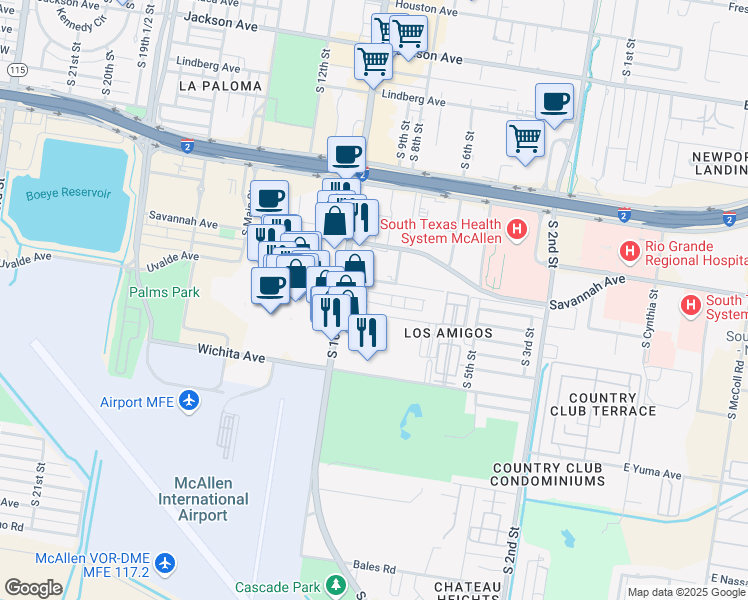 map of restaurants, bars, coffee shops, grocery stores, and more near 824 Uvalde Avenue in McAllen
