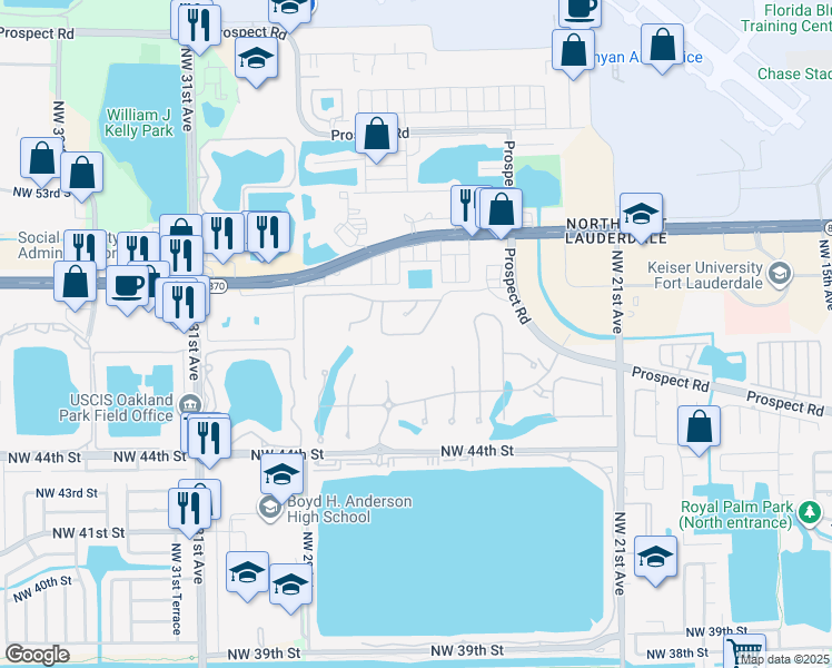 map of restaurants, bars, coffee shops, grocery stores, and more near 2740 Oak Tree Lane in Oakland Park