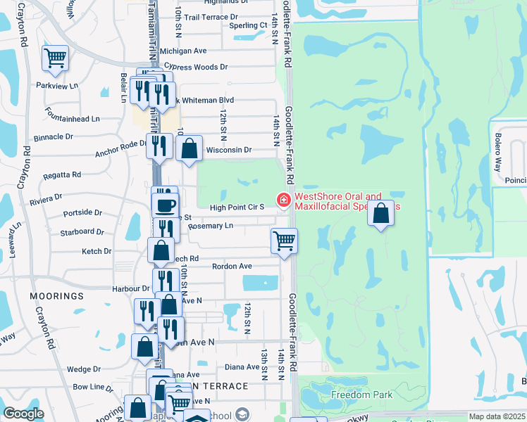 map of restaurants, bars, coffee shops, grocery stores, and more near 1324 Ridge Street in Naples