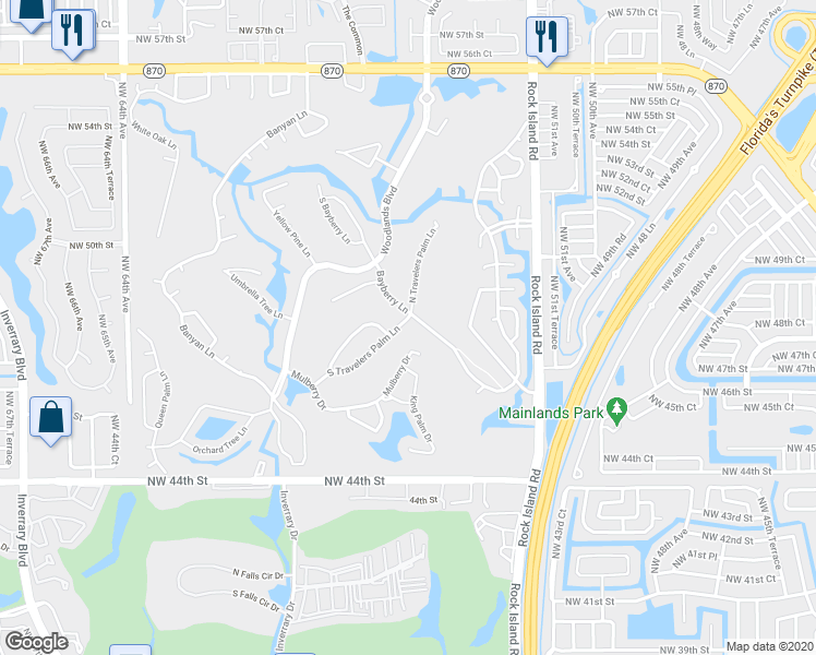 map of restaurants, bars, coffee shops, grocery stores, and more near 5503 Mulberry Drive in Tamarac