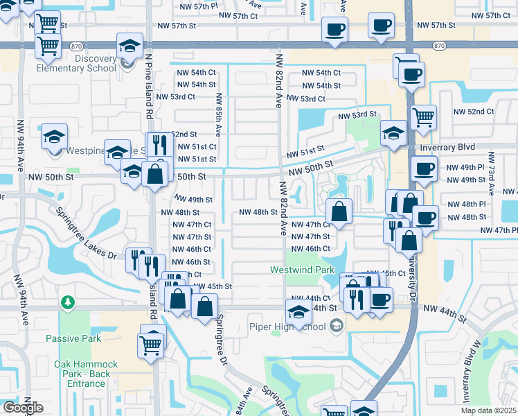 map of restaurants, bars, coffee shops, grocery stores, and more near 8321 Northwest 47th Court in Lauderhill