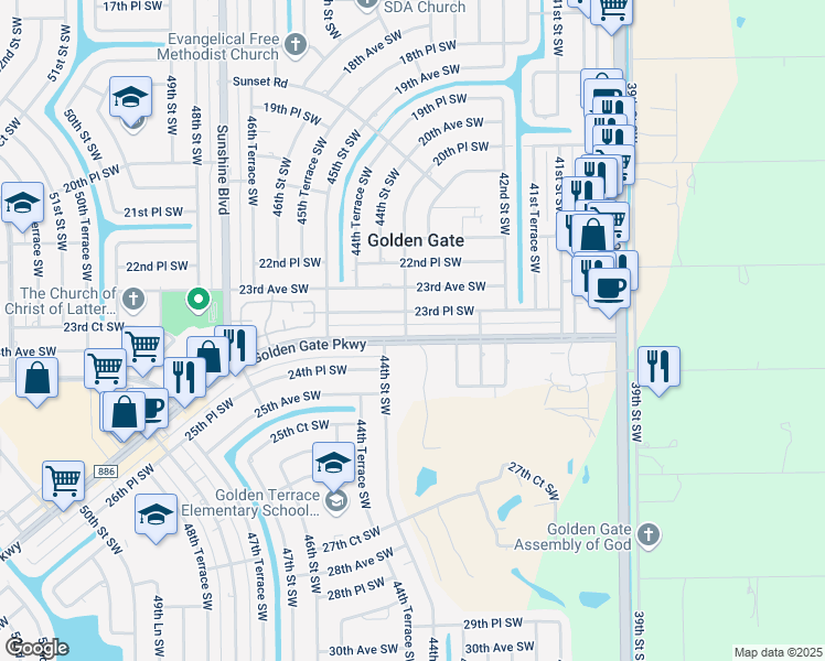 map of restaurants, bars, coffee shops, grocery stores, and more near 2401 43rd Street Southwest in Naples