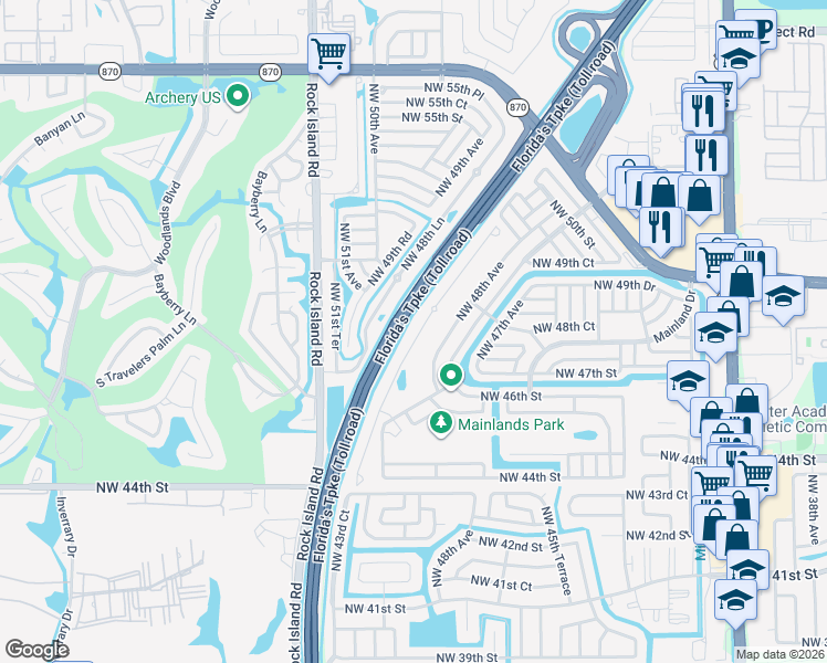 map of restaurants, bars, coffee shops, grocery stores, and more near 4717 Northwest 48th Avenue in Tamarac