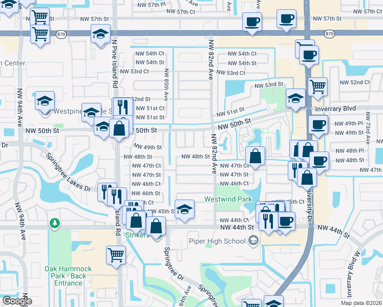 map of restaurants, bars, coffee shops, grocery stores, and more near 8321 Northwest 47th Court in Lauderhill