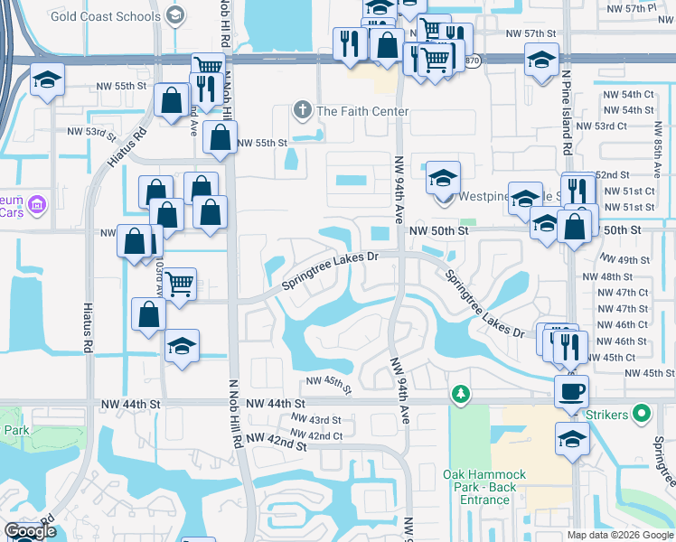 map of restaurants, bars, coffee shops, grocery stores, and more near 4827 Northwest 95th Avenue in Sunrise