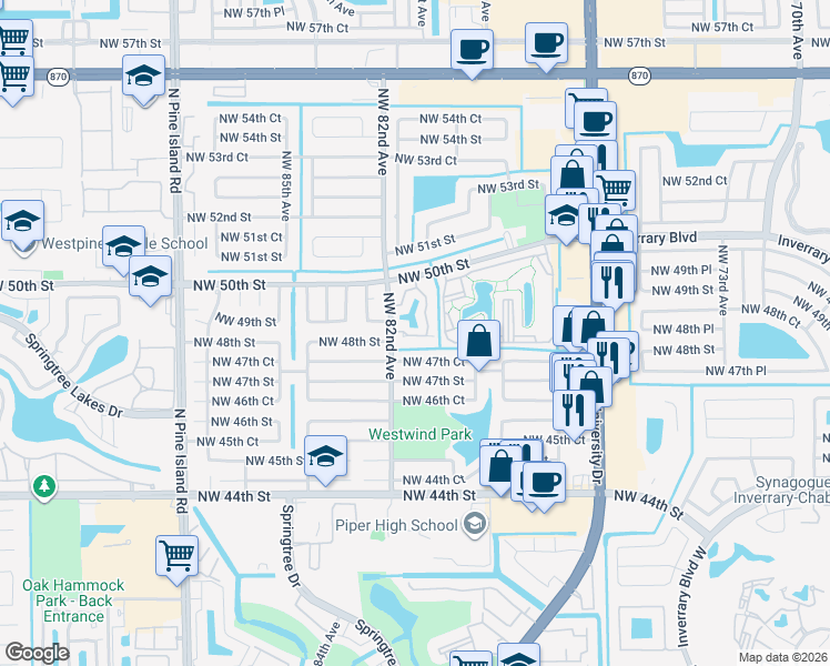 map of restaurants, bars, coffee shops, grocery stores, and more near 4828 Northwest 82nd Avenue in Lauderhill