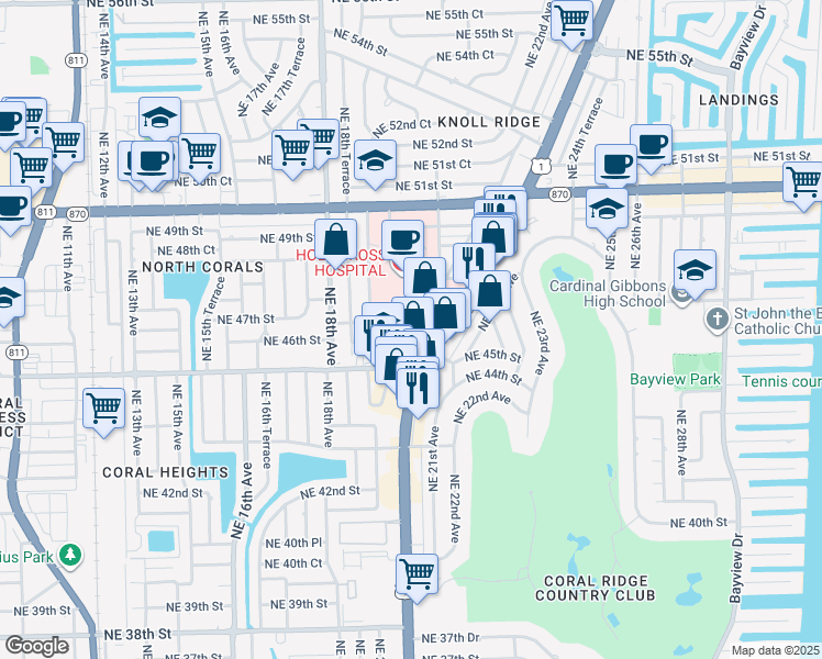 map of restaurants, bars, coffee shops, grocery stores, and more near 1951 Northeast 47th Street in Fort Lauderdale