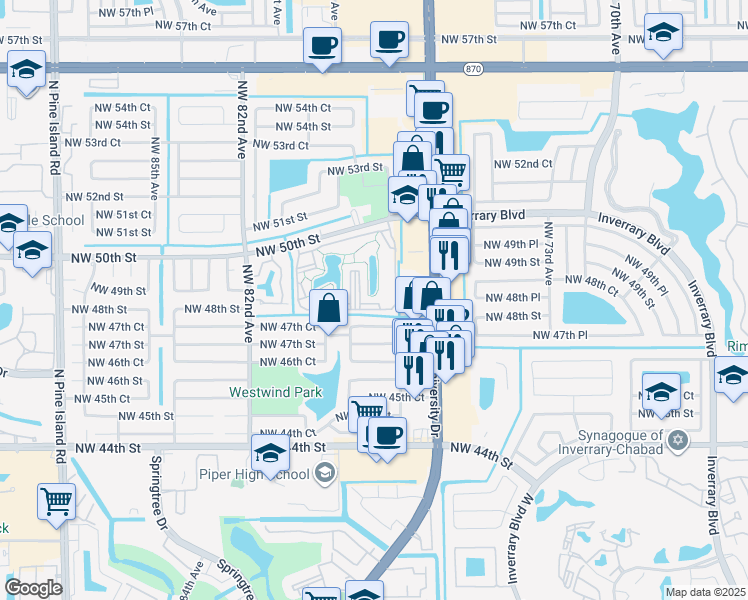 map of restaurants, bars, coffee shops, grocery stores, and more near 7750 Northwest 50th Street in Lauderhill