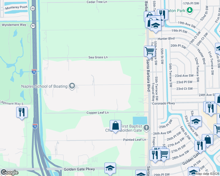 map of restaurants, bars, coffee shops, grocery stores, and more near 5861 Star Grass Lane in Naples
